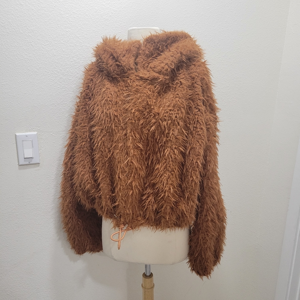 FREE PEOPLE  One Zuri Parka Fuzzy Faux Fur Jacket Hooded Rust Coat - Picture 4 of 9